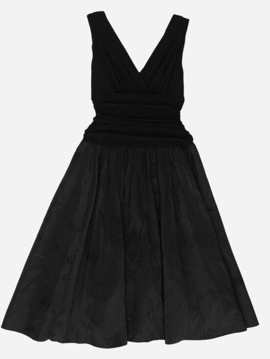 Vintage Dresses & Skirts - Vintage Black Drop Waist Dress Floral Embroidered Ruched Size 10 Deadstock Y2K